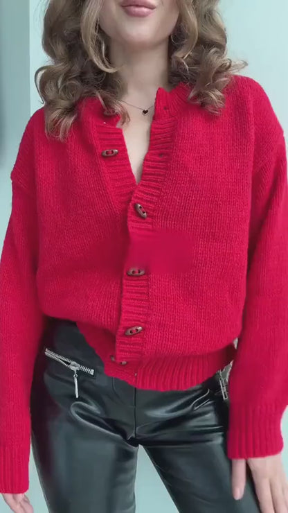 Cardigan Tinta Unita Spalle Scoperte Manica Lunga Loose