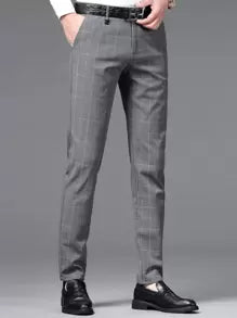 Pantaloni Uomo Casual Dritti a Quadri Slim Fit Vita Bassa 3 Colori